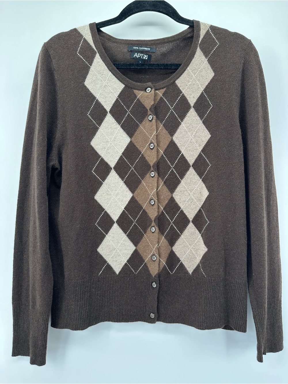 Apt. 9 Brown Argyle Cashmere-Blend Button Front Cardigan